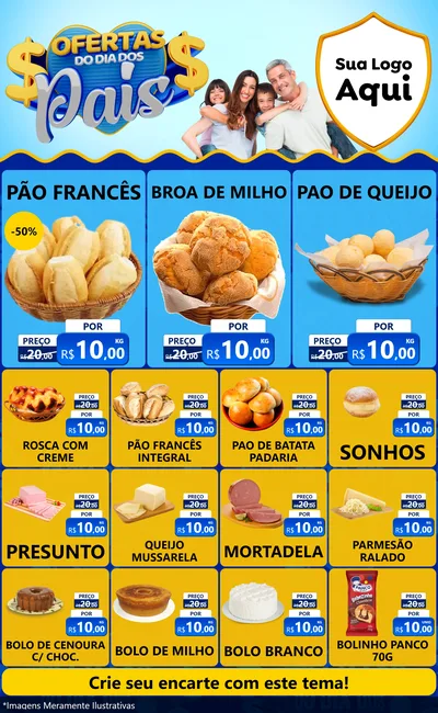 Modelo de Encarte para Encarte Grande com o tema Ofertas do Dia dos Pais para Padaria