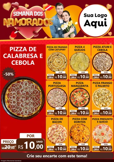 Modelo de Encarte para Encarte A4 Vertical com o tema Semana dos Namorados para Pizzaria