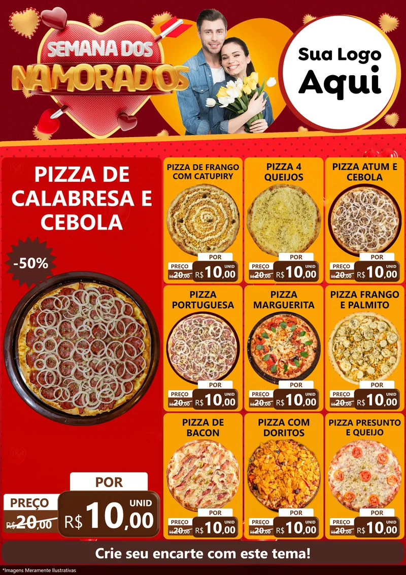 Modelo de Encarte para Encarte A4 Vertical com o tema Semana dos Namorados para Pizzaria
