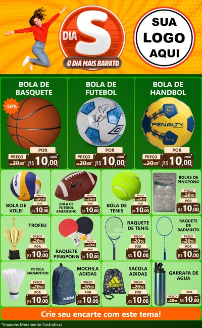 Modelo de Encarte para Encarte Grande com o tema Dia S - O Dia Mais Barato para Artigos Esportivos