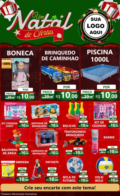 Modelo de Encarte para Encarte Grande com o tema Um Natal de Ofertas para Brinquedos
