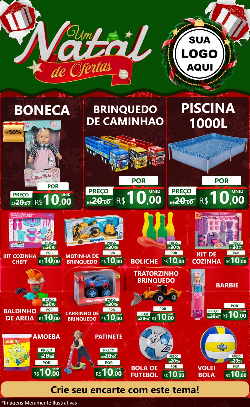 Modelo de Encarte para Encarte Grande com o tema Um Natal de Ofertas para Brinquedos