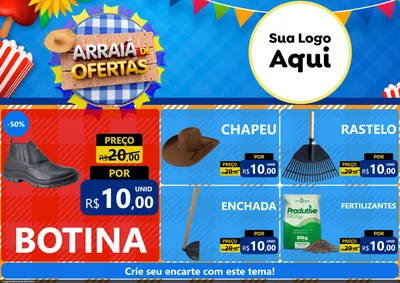 Modelo de Encarte para Encarte A4 Horizontal com o tema Arraiá de Ofertas para Agropecuária