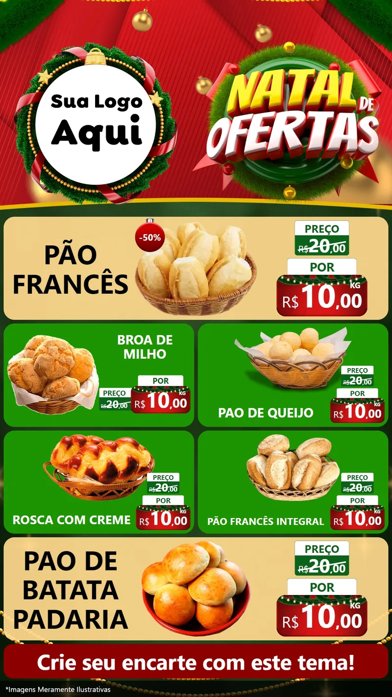 Modelo de TV para TV Vertical com o tema Natal de Ofertas para Padaria