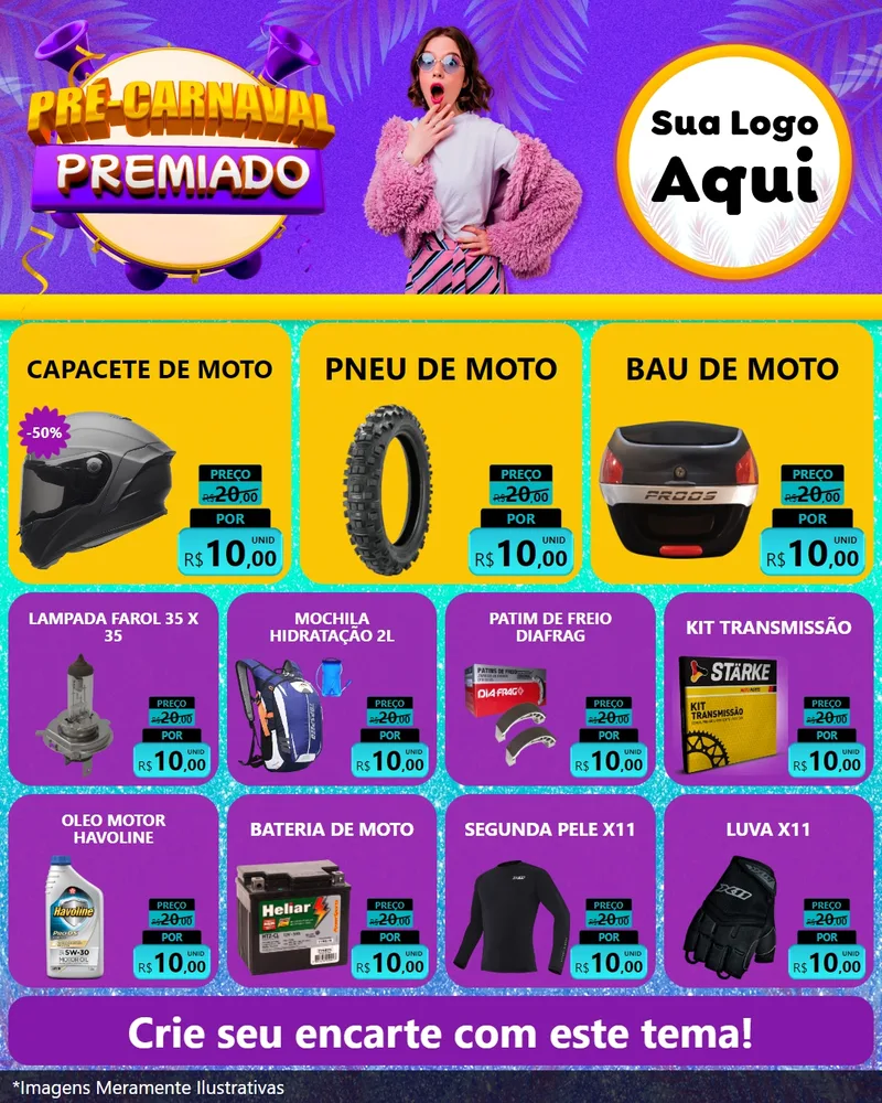 Modelo de Rede Social para Feed Instagram com o tema Pré-Carnaval Premiado para Moto peças