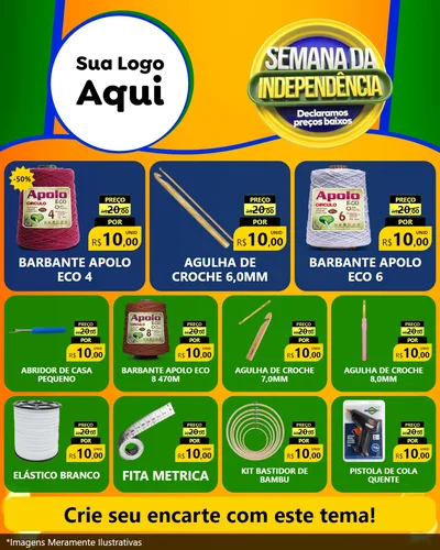 Modelo de Rede Social para Feed Instagram com o tema Semana da Independência Declaramos Preços Baixos para Armarinho e Aviamentos