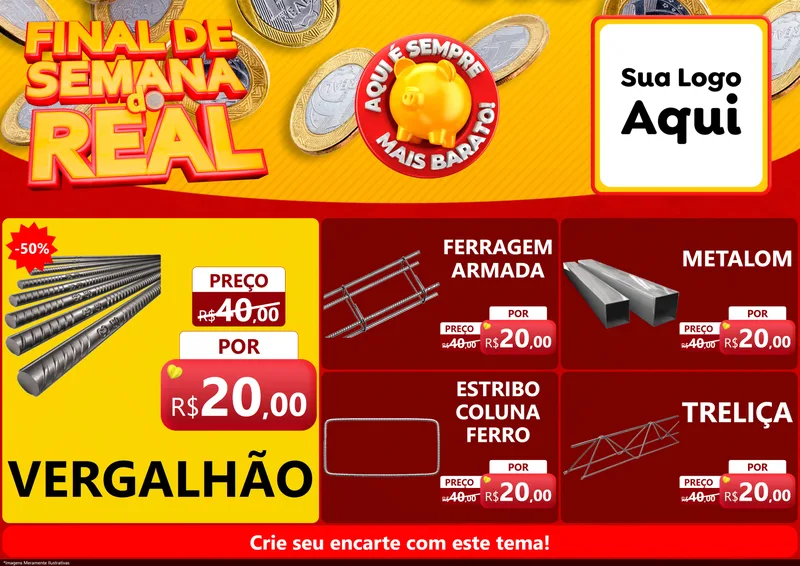 Modelo de Encarte para Encarte A4 Horizontal com o tema Final de Semana do Real para Ferragens
