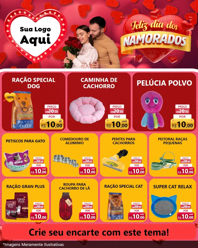 Modelo de Rede Social para Feed Instagram com o tema Feliz Dia Dos Namorados para Pet Shop