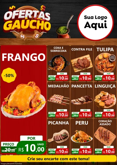 Modelo de Encarte para Encarte A4 Vertical com o tema Ofertas Dia do Gaúcho para Assados