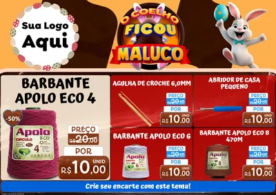 Modelo de Encarte para Encarte A4 Horizontal com o tema O Coelho Ficou Maluco - Páscoa para Armarinho e Aviamentos
