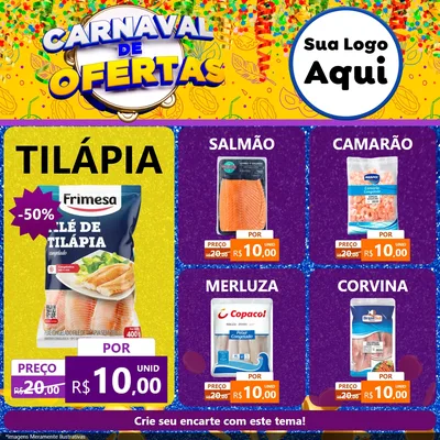 Modelo de Rede Social para Feed Facebook com o tema Carnaval de Ofertas para Peixaria