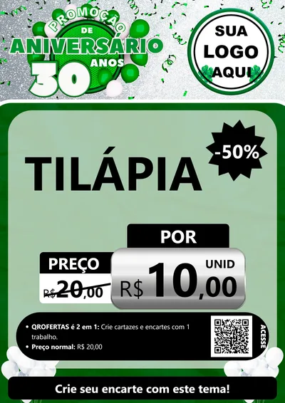 Modelo de Cartaz para Cartaz A4 Vertical com o tema Promoção de Aniversário - 30 Anos para Peixaria