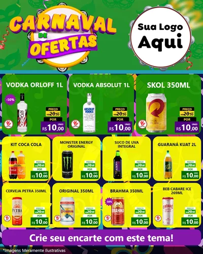 Modelo de Rede Social para Feed Instagram com o tema Carnaval de Ofertas para Distribuidora de bebidas