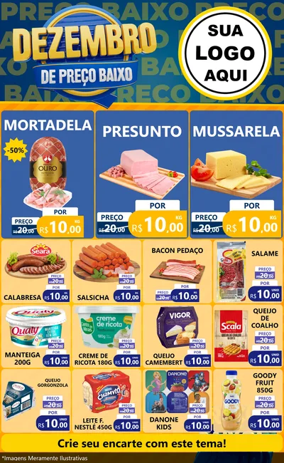 Modelo de Encarte para Encarte Grande com o tema Dezembro de Preço Baixo para Frios e Laticínios