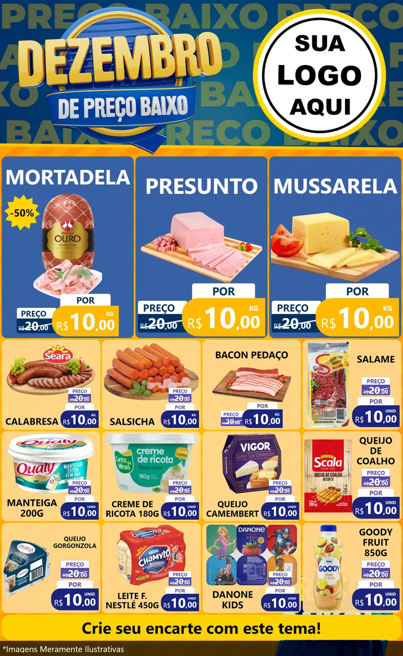 Modelo de Encarte para Encarte Grande com o tema Dezembro de Preço Baixo para Frios e Laticínios