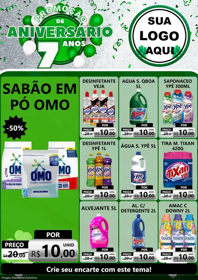 Modelo de Encarte para Encarte A4 Vertical com o tema Promoção de Aniversário - 7 Anos para Produtos de Limpeza
