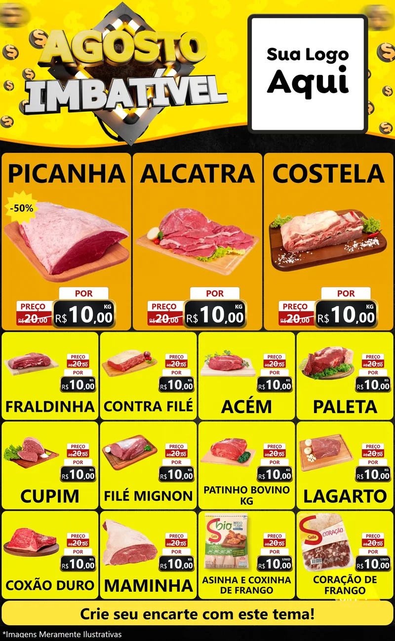 Modelo de Encarte para Encarte Grande com o tema Agosto Imbatível para Açougue