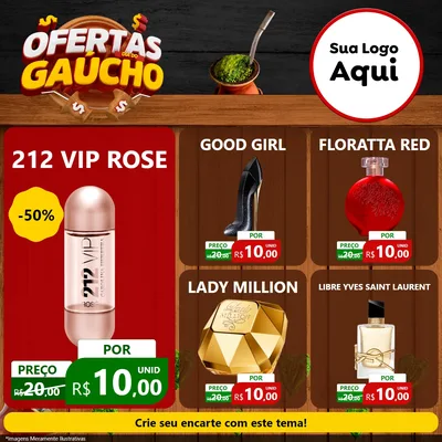 Modelo de Rede Social para Feed Facebook com o tema Ofertas Dia do Gaúcho para Perfumes