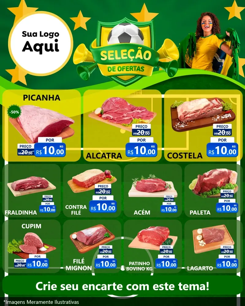 Modelo de Rede Social para Feed Instagram com o tema Seleção de Ofertas - Copa para Açougue