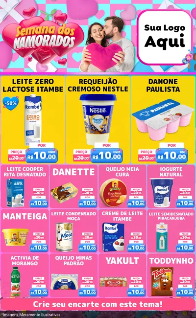 Modelo de Encarte para Encarte Grande com o tema Semana dos Namorados para Frios e Laticínios