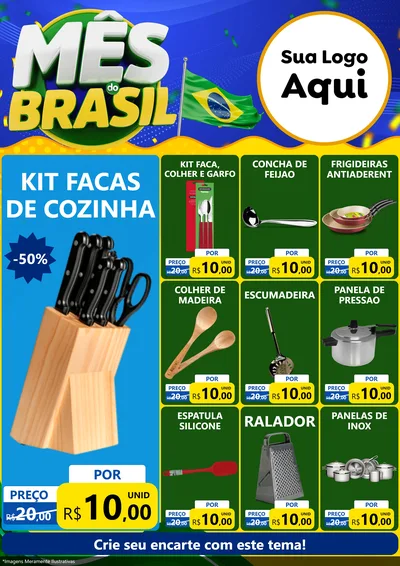 Modelo de Encarte para Encarte A4 Vertical com o tema Mês do Brasil para Utilidades Domésticas