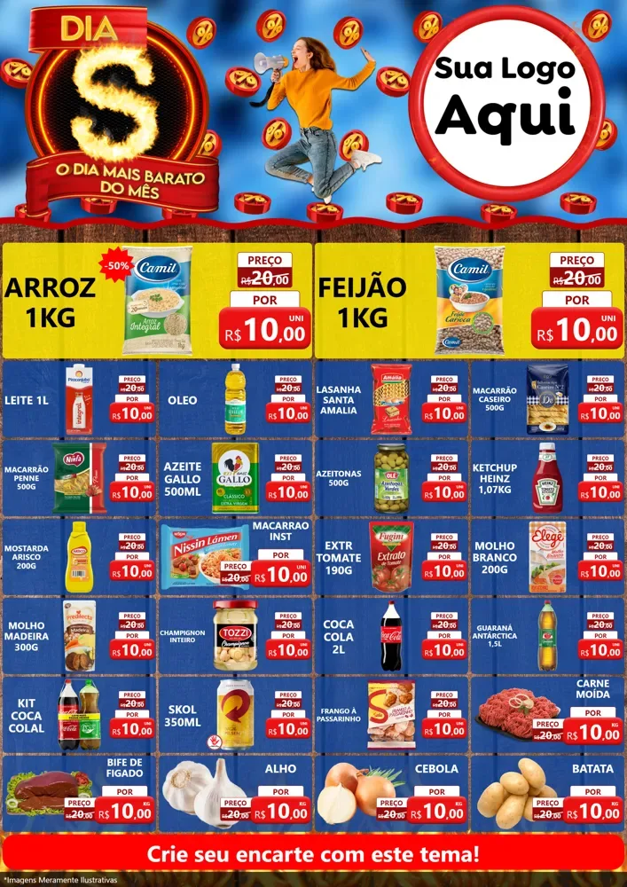 Modelo de Encarte para Encarte A4 Vertical com o tema Dia S - O Dia Mais Barato Do Mês para Supermercado