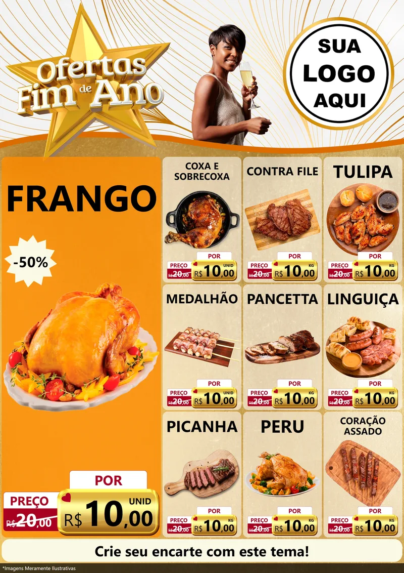 Modelo de Encarte para Encarte A4 Vertical com o tema Ofertas Fim de Ano para Assados