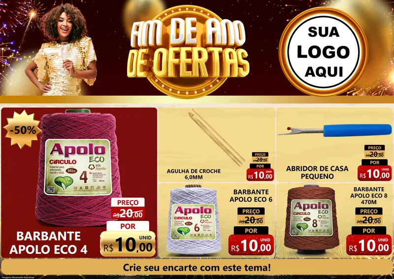 Modelo de Encarte para Encarte A4 Horizontal com o tema Fim de Ano de Ofertas para Armarinho e Aviamentos