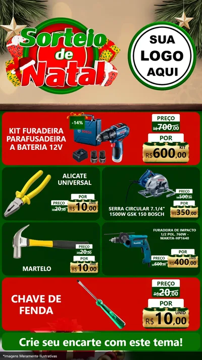 Modelo de TV para TV Vertical com o tema Sorteio de Natal para Maquinas e Ferramentas