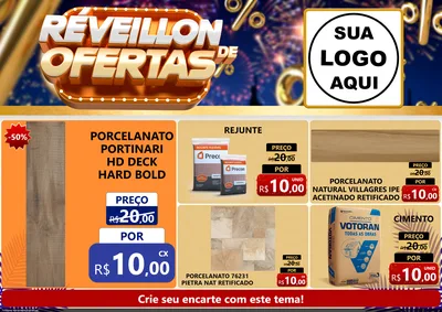 Modelo de Encarte para Encarte A4 Horizontal com o tema Réveillon de Ofertas para Pisos e revestimentos