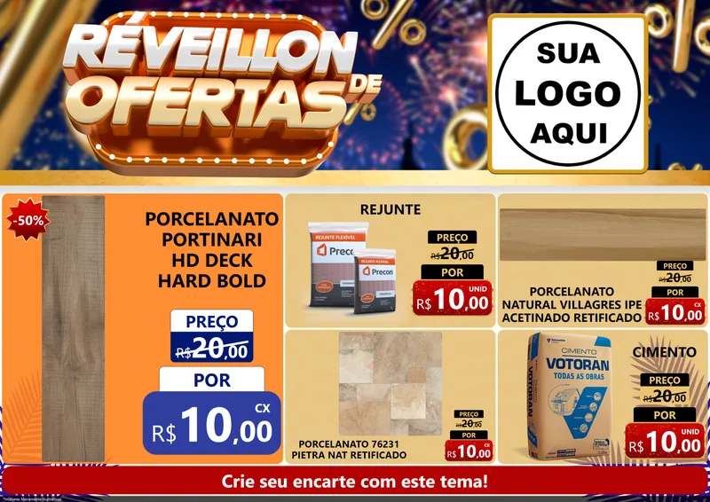 Modelo de Encarte para Encarte A4 Horizontal com o tema Réveillon de Ofertas para Pisos e revestimentos
