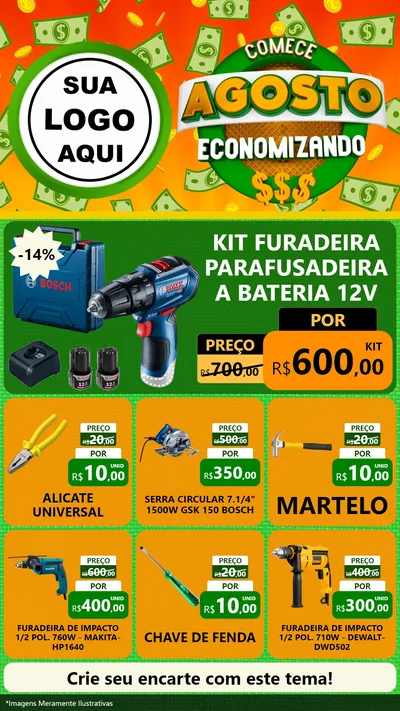Modelo de Rede Social para Stories com o tema Comece Agosto Economizando para Maquinas e Ferramentas