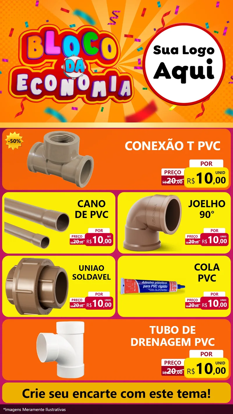 Modelo de TV para TV Vertical com o tema Bloco da Economia para Tubos e conexões