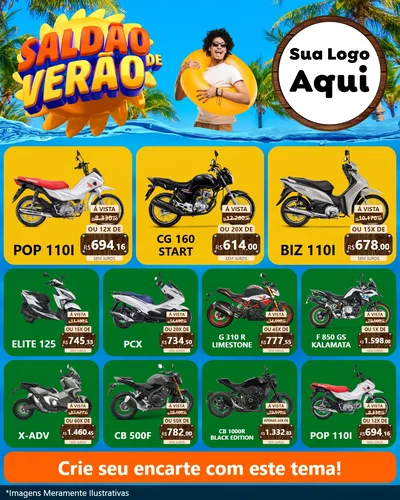 Modelo de Rede Social para Feed Instagram com o tema Saldão de Verão para Concessionaria de Motos