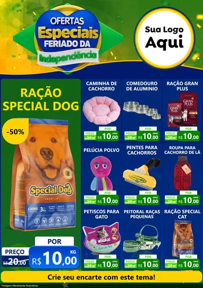 Modelo de Encarte para Encarte A4 Vertical com o tema Ofertas Especiais Feriado da Independência para Pet Shop