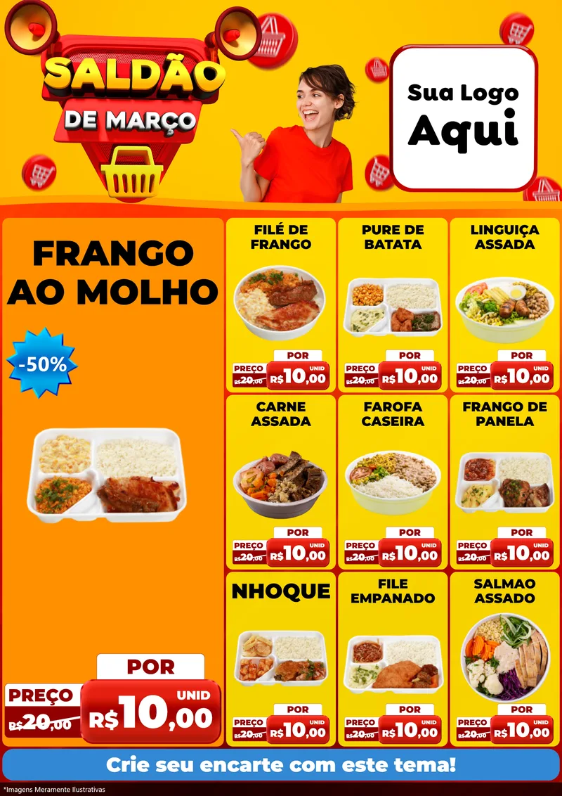 Modelo de Encarte para Encarte A4 Vertical com o tema Saldão de Março para Restaurante