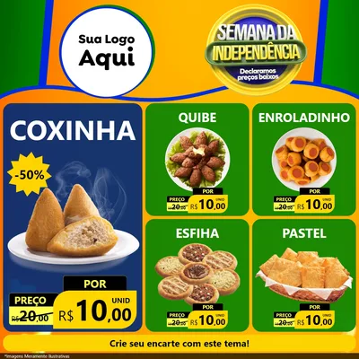 Modelo de Rede Social para Feed Facebook com o tema Semana da Independência Declaramos Preços Baixos para Salgadaria