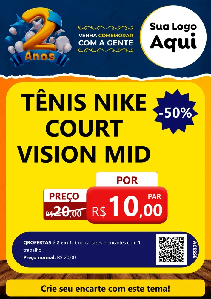 Modelo de Cartaz para Cartaz A4 Vertical com o tema Aniversário de 2 anos para Calçados