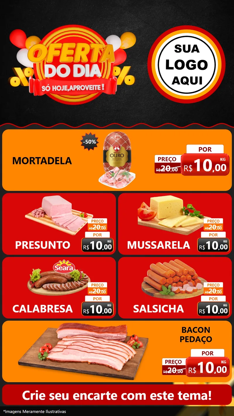 Modelo de TV para TV Vertical com o tema Oferta do Dia - Só hoje, Aproveite! para Frios e Laticínios