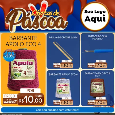 Modelo de Rede Social para Feed Facebook com o tema Ofertas de Páscoa para Armarinho e Aviamentos