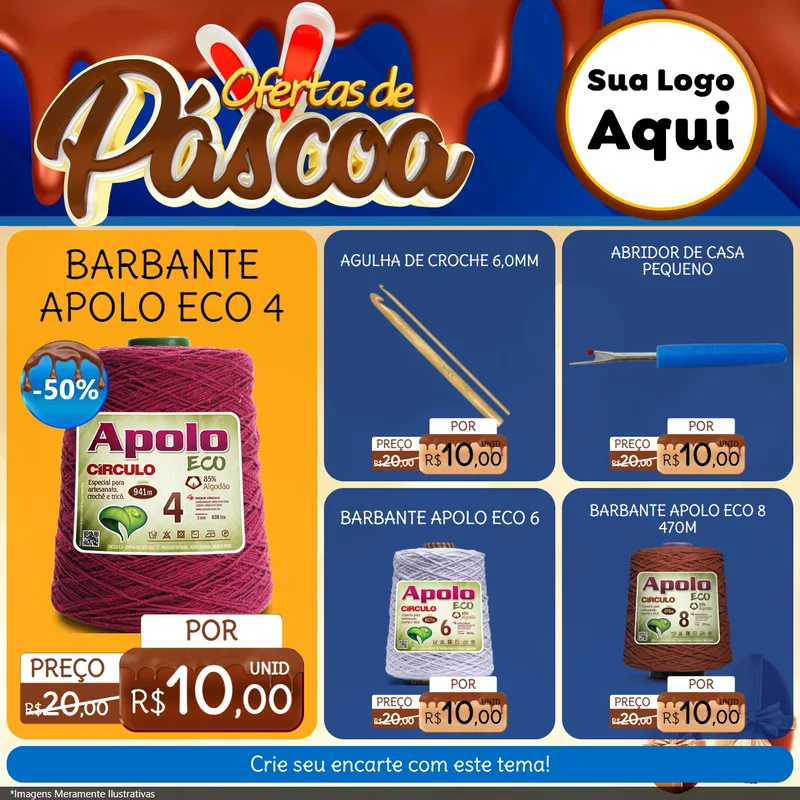 Modelo de Rede Social para Feed Facebook com o tema Ofertas de Páscoa para Armarinho e Aviamentos