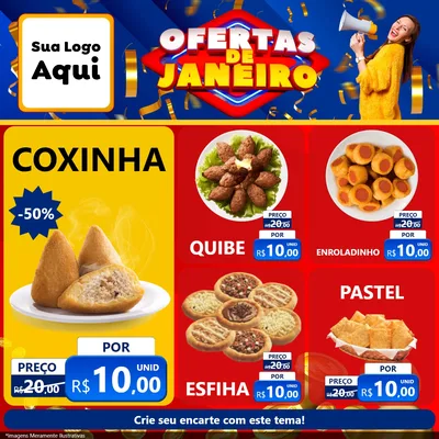 Modelo de Rede Social para Feed Facebook com o tema Ofertas de Janeiro para Salgadaria