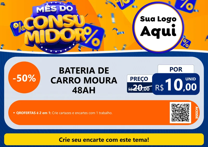 Modelo de Cartaz para Cartaz A4 Horizontal com o tema Mês do Consumidor para Baterias Elétricas