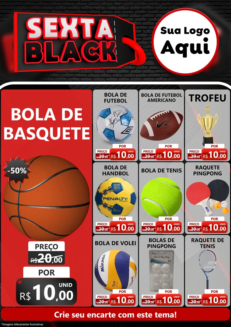 Modelo de Encarte para Encarte A4 Vertical com o tema Sexta Black para Artigos Esportivos
