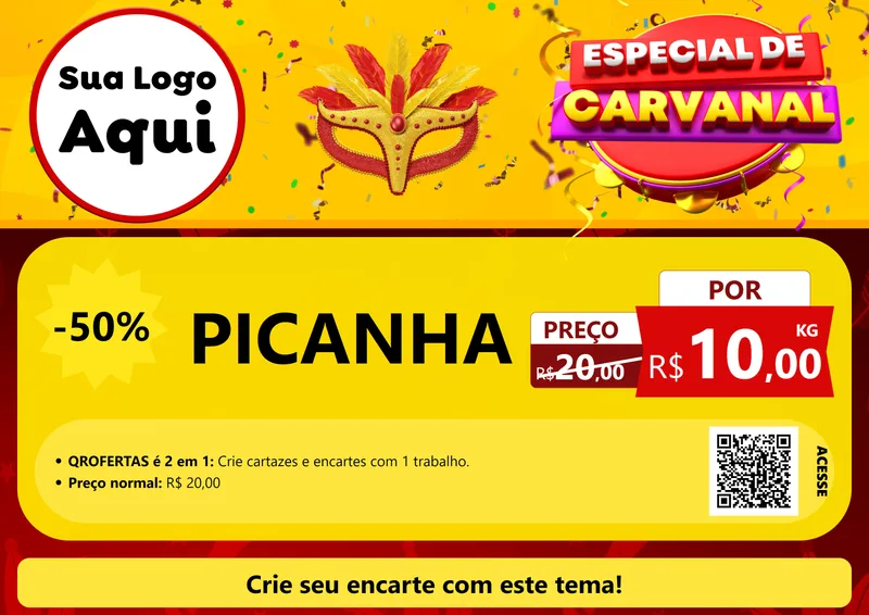 Modelo de Cartaz para Cartaz A4 Horizontal com o tema Especial de Carnaval para Açougue