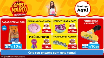 Modelo de TV para TV Horizontal com o tema Comece Março Economizando para Pet Shop