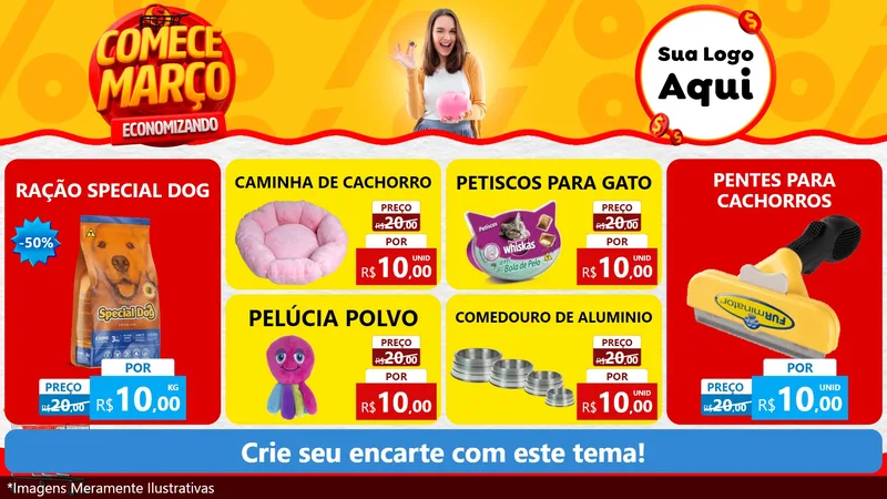 Modelo de TV para TV Horizontal com o tema Comece Março Economizando para Pet Shop