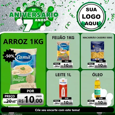 Modelo de Rede Social para Feed Facebook com o tema Promoção de Aniversário - 7 Anos para Supermercado