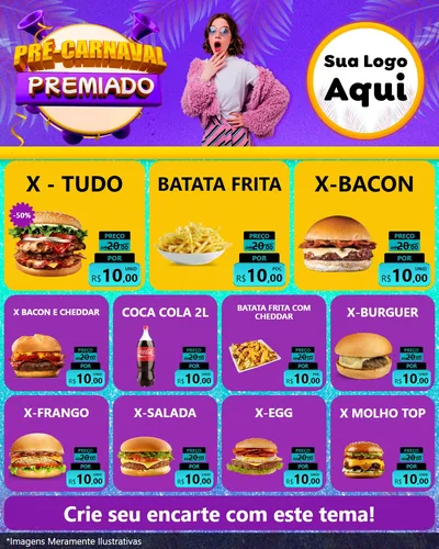 Modelo de Rede Social para Feed Instagram com o tema Pré-Carnaval Premiado para Hamburgueria