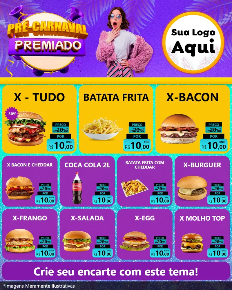 Modelo de Rede Social para Feed Instagram com o tema Pré-Carnaval Premiado para Hamburgueria